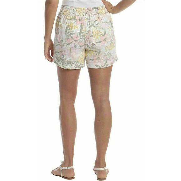 Briggs‎ Women’s Floral Linen Blend Pull On Summer Shorts Size S White Yellow - Picture 3 of 5